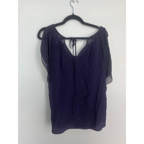 Rebecca Taylor Pleated Chiffon Blouse Women 4 Purple‎ Flutter Sleeve Top - Picture 2 of 7